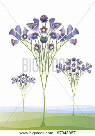 abstract tree with purple flowers vector