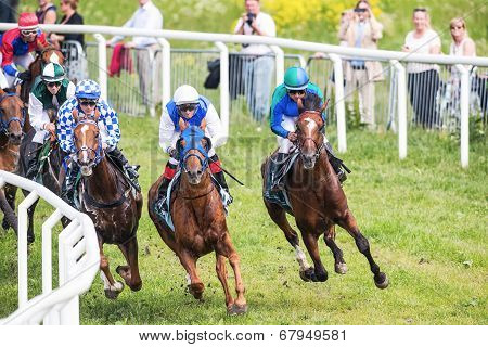 Jockeys Into The Second Curve At The Nationaldags Galoppen In Gardet