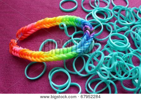 Rainbow colored loom band bracelet