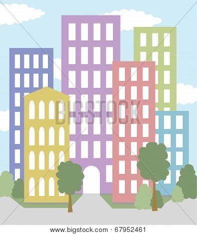 city with multicolored buildings vector