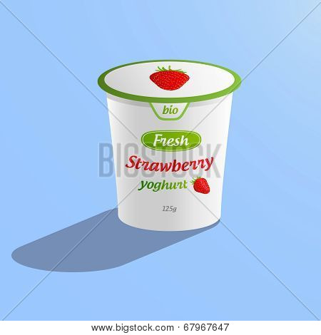 Illustration of a strawberry bio yoghurt
