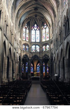 PARIS, FRANCE - NOV 11, 2012: Interior of Saint Severin church. The Church of St Severin is Catholic church in the Latin Quarter. It is one of the oldest churches on the Left Bank.