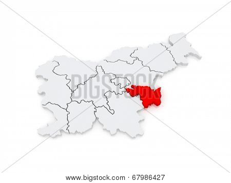 Map of Nizhneposavsky region (Lower Posavina). Slovenia. 3d
