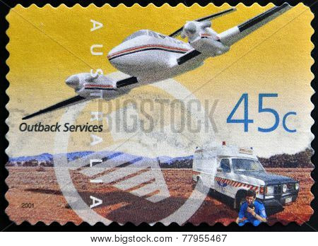 AUSTRALIA - CIRCA 2001: A Stamp printed in Australia shows the Royal Flying Doctor Service Aircraft