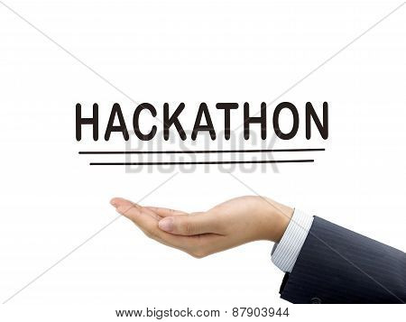 Hackathon Word Holding By Businessman's Hand