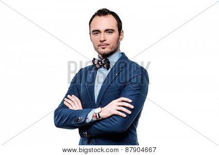 Sharp dressed fashionist wearing jacket and bow tie