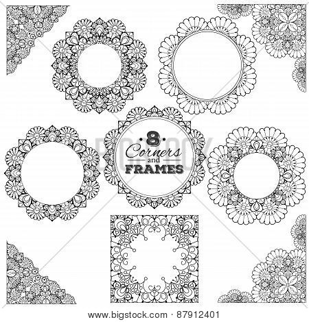 Set of lace frames and corners with transparent background