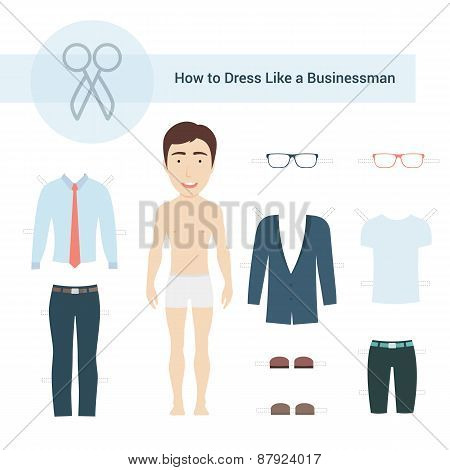 How to Dress like a Businessman Vector Set