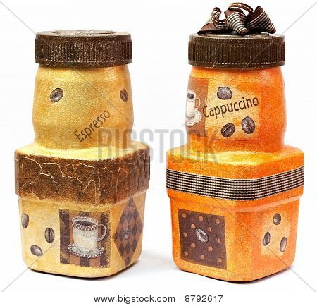 decoupage bank for kaffe closeup