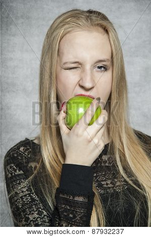 Beautiful Business Woman Eating An Apple