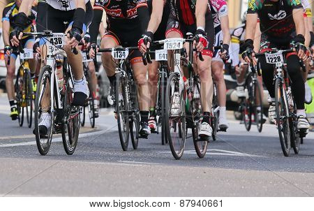 Vicenza, Vi, Italy - April 12, 2015: Cyclists Run On Racing Bikes During Cycle Road Race