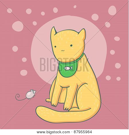 Lovely red cat on pink