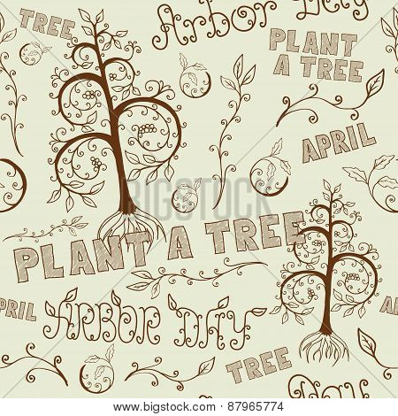 Arbor Day Hand Drawn Seamless Floral Pattern