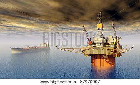 Supertanker and Oil Platform