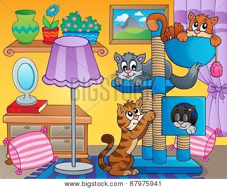 Room with happy cats - eps10 vector illustration.