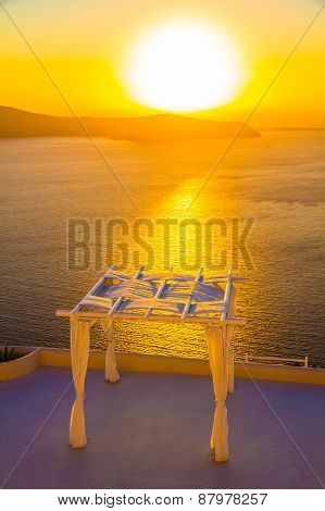 Wedding Venue During Sunset Overlooking Caldera, Imerovigli, Santorini Island, Greece