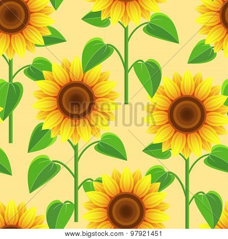 Seamless Pattern With Flowers Sunflowers