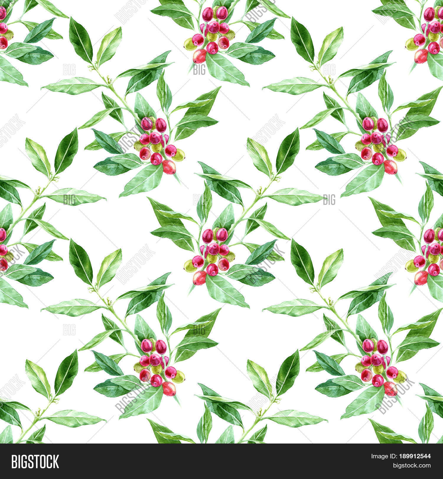 Coffee plant digital paper Greenery seamless pattern Coffee lover