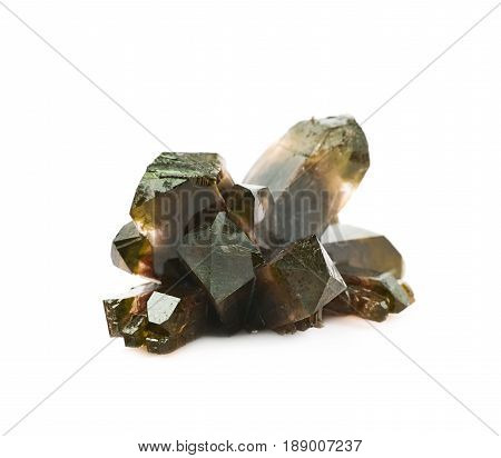 Grown crystal of brown colored salt isolated over the white background