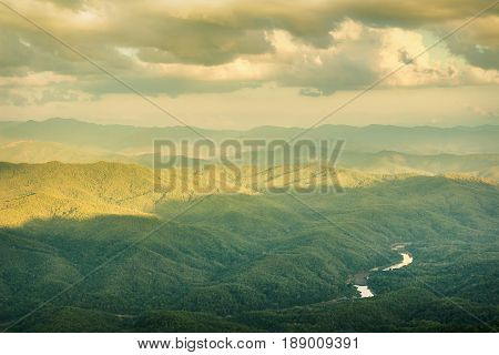 Scenic mountain river sky on top doi samer dao in the evening doi samer dao is famous in Nan Thailand. Tourists come overnight watch the stars at night and in the morning mist.