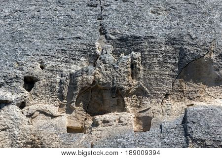 Early medieval rock relief Madara Rider from the period of First Bulgarian Empire, UNESCO World Heritage List,  Shumen Region, Bulgaria