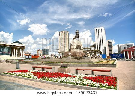 Ulaanbaatar Mongolia  July, 3  2016 :  Sukhbaatar Square Is The Central Square Of Mongolia's Capital
