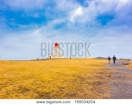 White lighthouse at Cape Dyrholaey, Iceland