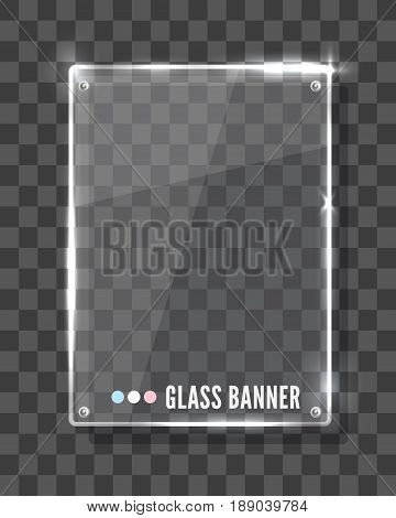 Vector modern transparent glass plates set on transparent background. Reflaction