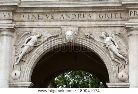 Clock tower building of medieval origins overlooking Piazza dei Signori in Padova Italy