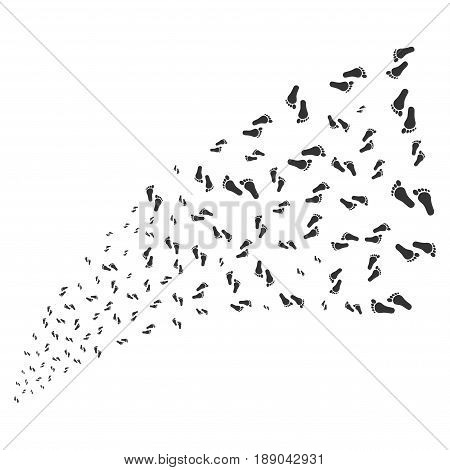 Human Steps source stream. Vector illustration style is flat gray iconic symbols on a white background. Object stream fountain made from scattered icons.