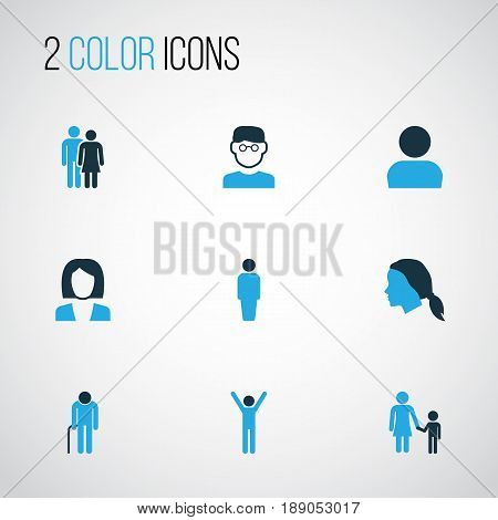 People Colorful Icons Set. Collection Of Business, Oldster, Client And Other Elements. Also Includes Symbols Such As Happiness, Oldster, Walk.