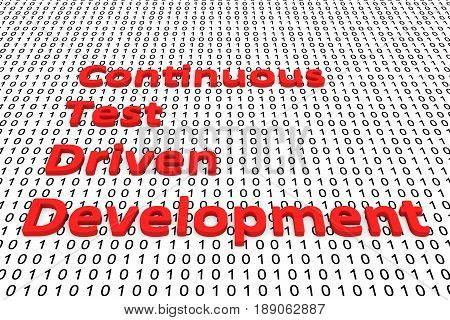 Continuous test driven development in the form of binary code, 3D illustration