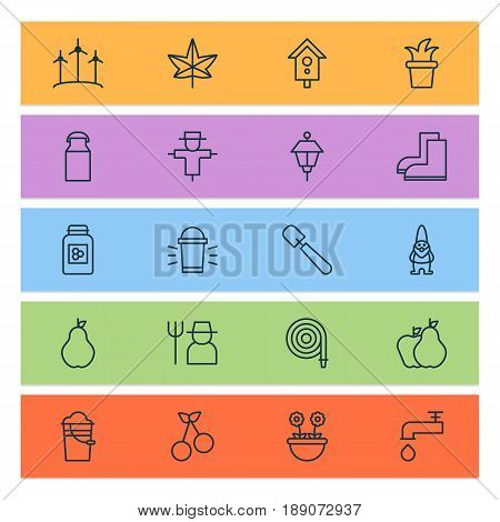 Farm Icons Set. Collection Of Spigot, Jug, Lantern And Other Elements. Also Includes Symbols Such As Spigot, Bugbear, Bush.