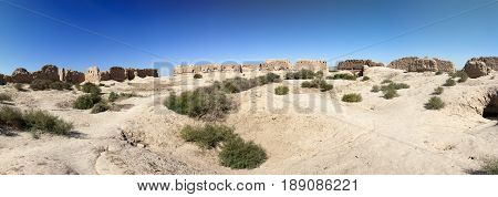 ruins of fortress Ayaz Kala ("Ice fortress")- ancient Khorezm in the Kyzylkum desert in Uzbekistan