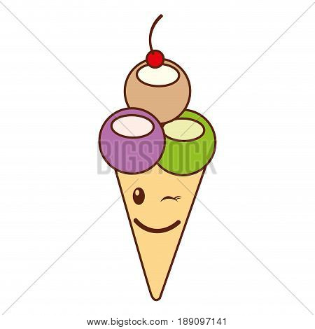 Delicious ice cream cone kawaii character vector illustration design
