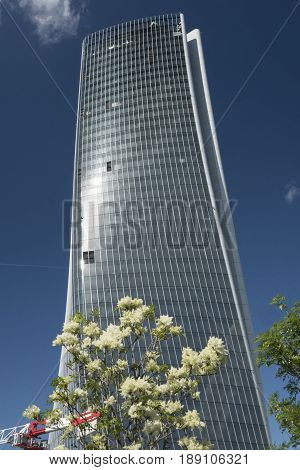 MILAN, ITALY - APRIL 17, 2017: Milan (Lombardy Italy): the skyscraper known as Generali Tower in the new Citylife area (Tre Torri)