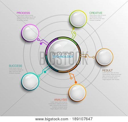infographic Bussiness Technology template. Process chart Technology. Abstract elements of graph, diagram with 5 steps, options, parts or processes. Vector business template for presentation.