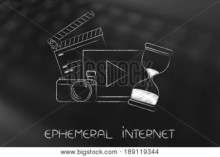 Video With Camera And Ciak Next To Hourglass, Ephemeral Internet