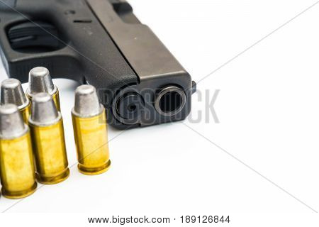 .45 Pistol with full lead jacket 11mm gun isolated on white background