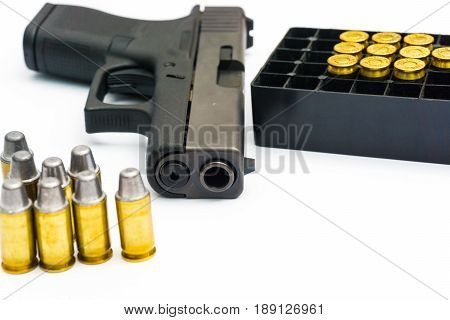 .45 Pistol with full lead jacket 11mm gun isolated on white background