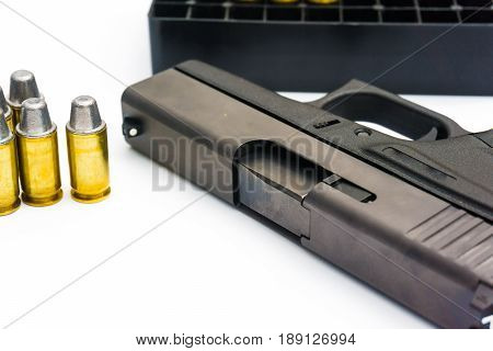 .45 Pistol with full lead jacket 11mm gun isolated on white background
