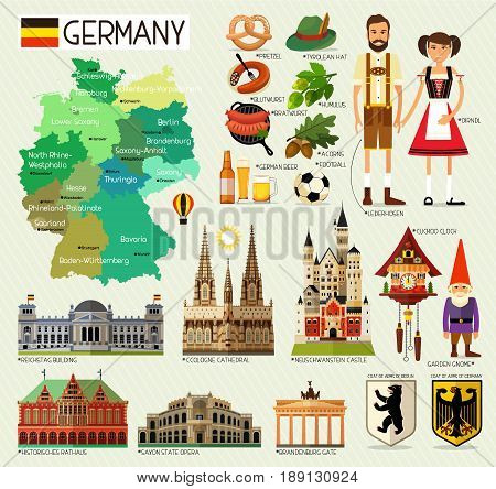Map of Germany and Travel Icons.Germany Travel Map. Vector Illustration.