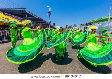 Barranquilla , Colombia  - February 25, 2017 : people participating at the parade of the carnival festival of  Barranquilla Atlantico Colombia