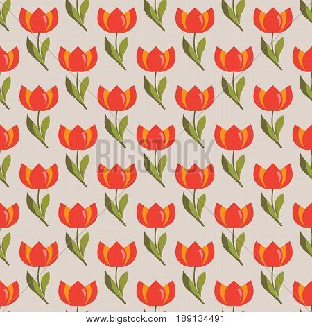 Floral seamless pattern with tulips on a beige background