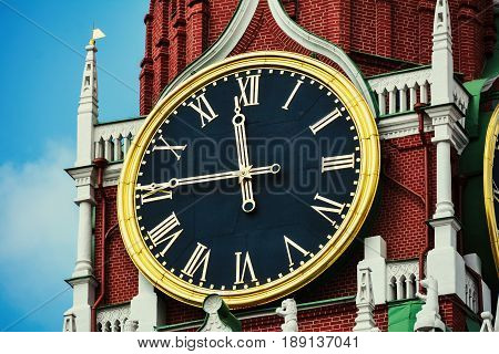 Large Kremlin clock on the Spassky Tower in Moscow