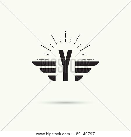 Elegant dynamic alphabet letters with wings. Monogram wing logo mockup. Creative design element. Corporate branding identity. Vector template. Letter y