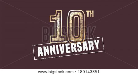 10 years anniversary vector icon, logo. Graphic design element with golden stamp for 10th anniversary decoration
