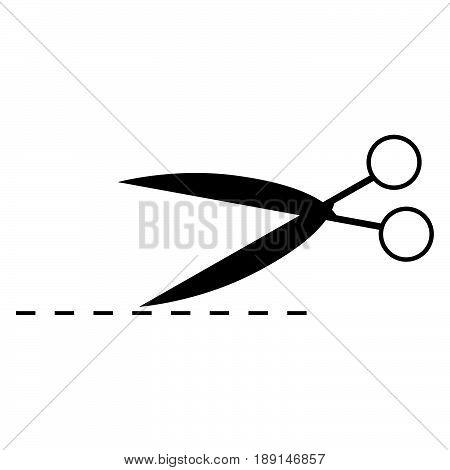 Scissor With Cut Line  The Black Color Icon .