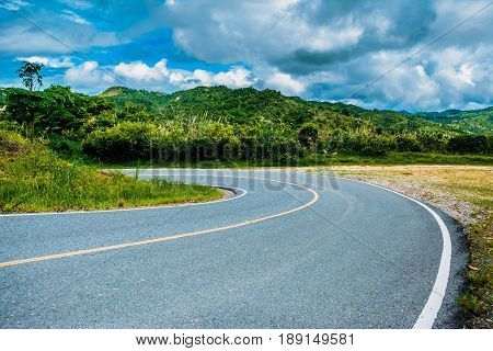 The road on the mountain with sky cloud.