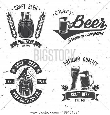 Set of Craft Beer badges with hops and bear. Vector illustration. Vintage design for bar, pub and restaurant business. Coaster for beer.